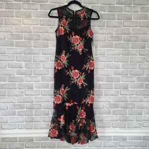 Calvin Klein Womens Dress Midi Size 2 Whimsigoth Floral Embroidered Lace $159